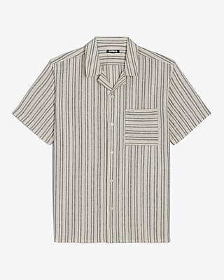 Striped Stretch Linen-Blend Short Sleeve Shirt