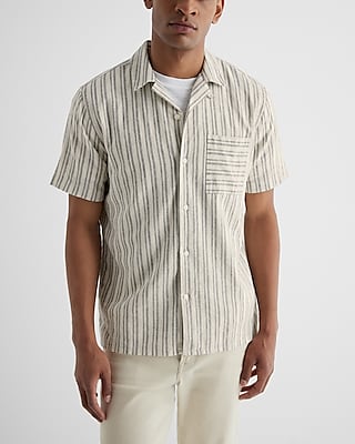 Striped Stretch Linen-Blend Short Sleeve Shirt