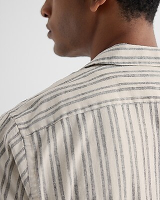 Striped Stretch Linen-Blend Short Sleeve Shirt