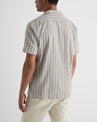 Striped Stretch Linen-Blend Short Sleeve Shirt