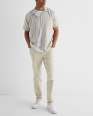 Striped Stretch Linen-Blend Short Sleeve Shirt
