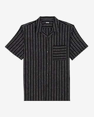 Striped Stretch Linen-Blend Short Sleeve Shirt