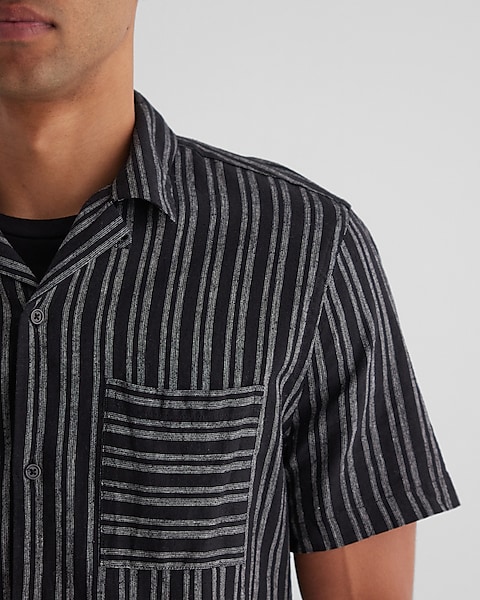 Striped Stretch Linen-blend Short Sleeve Shirt | Express