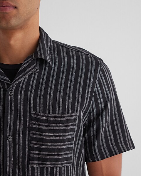 Striped Stretch Linen-blend Short Sleeve Shirt | Express