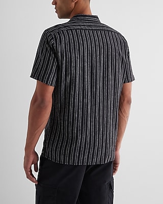 Striped Stretch Linen-Blend Short Sleeve Shirt