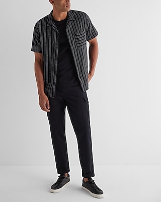 Striped Stretch Linen-Blend Short Sleeve Shirt