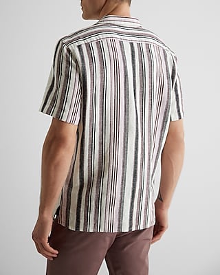 Striped Linen-Cotton Blend Short Sleeve Shirt