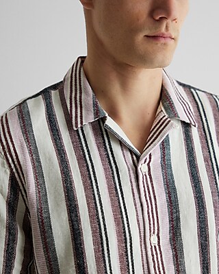 Striped Linen-Cotton Blend Short Sleeve Shirt