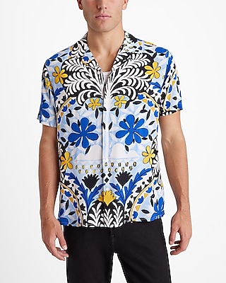 abstract floral rayon short sleeve shirt