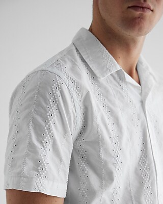 Embroidered Eyelet Short Sleeve Shirt | Express