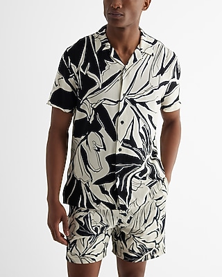 Abstract Leaf Rayon Short Sleeve Shirt | Express