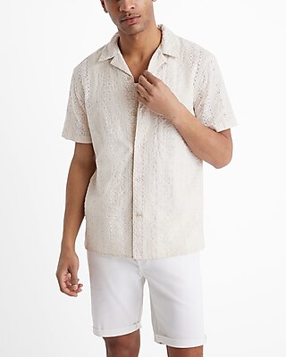 Embroidered Eyelet Cotton Short Sleeve Shirt