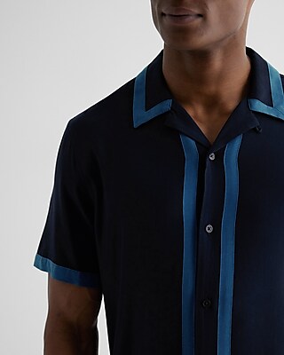 Bordered Rayon Short Sleeve Shirt