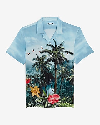 Tropical Landscape Rayon Short Sleeve Shirt