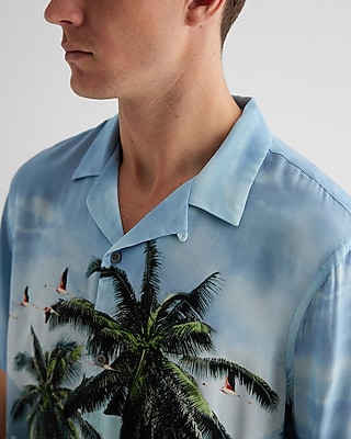 Tropical Landscape Rayon Short Sleeve Shirt