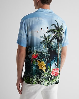 Tropical Landscape Rayon Short Sleeve Shirt