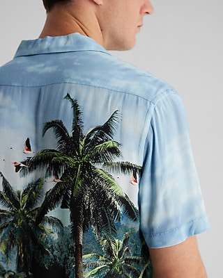 Tropical Landscape Rayon Short Sleeve Shirt