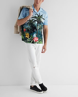 Tropical Landscape Rayon Short Sleeve Shirt