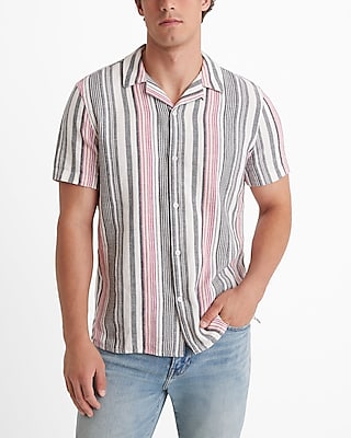 striped linen-blend short sleeve shirt