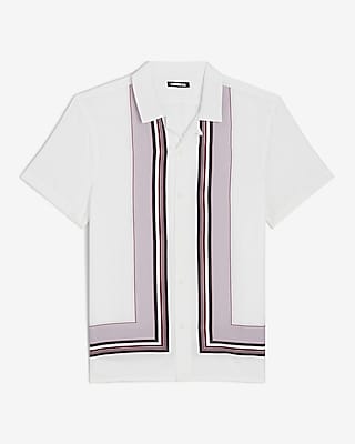 Stripe Bordered Rayon Short Sleeve Shirt