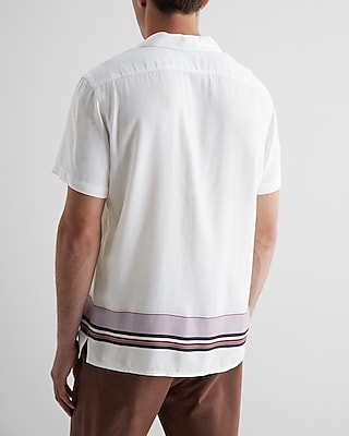 Stripe Bordered Rayon Short Sleeve Shirt