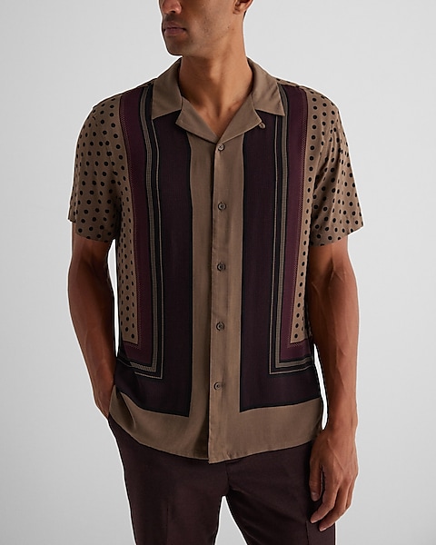 Express Big & Tall Men's Geo Bordered Floral Short Sleeve Shirt