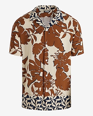 Multi Palm Print Rayon Short Sleeve Shirt