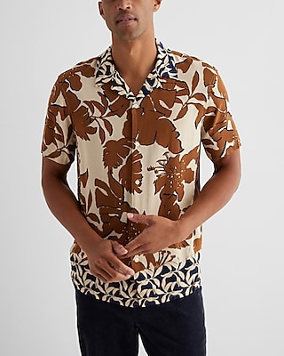 Multi Palm Print Rayon Short Sleeve Shirt