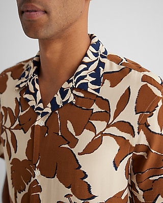 Multi Palm Print Rayon Short Sleeve Shirt