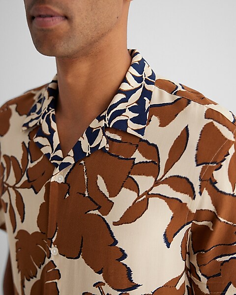 Multi Palm Print Rayon Short Sleeve Shirt
