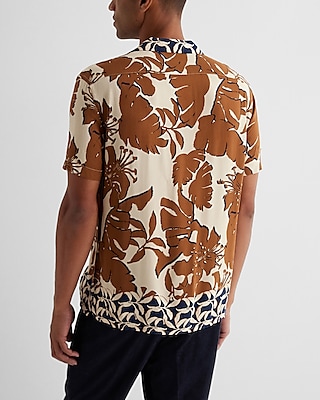 Multi Palm Print Rayon Short Sleeve Shirt