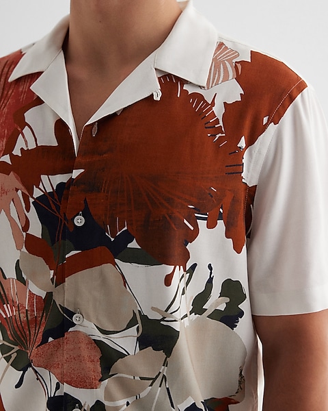 Graphic Floral Print Rayon Short Sleeve Shirt