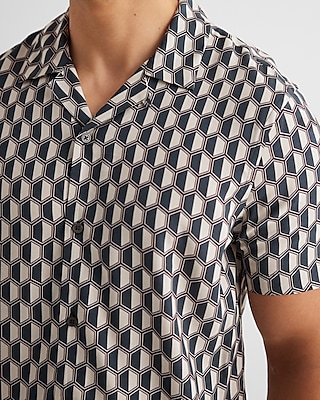 Bordered Geo Print Rayon Short Sleeve Shirt