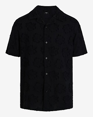 Textured Floral Rayon Short Sleeve Shirt