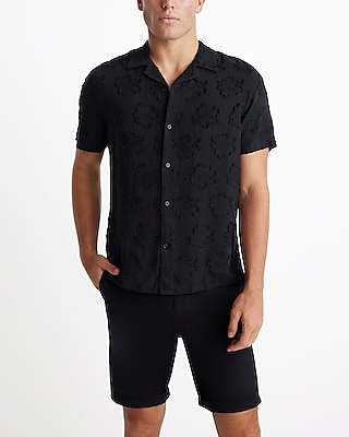 Textured Floral Rayon Short Sleeve Shirt