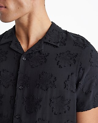 Textured Floral Rayon Short Sleeve Shirt