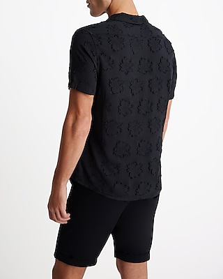 Textured Floral Rayon Short Sleeve Shirt