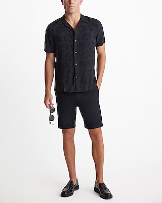 Textured Floral Rayon Short Sleeve Shirt