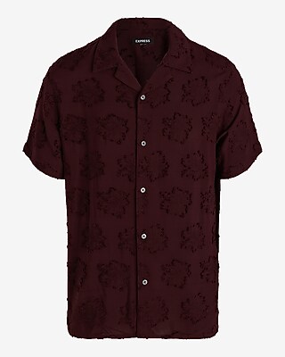 Textured Floral Rayon Short Sleeve Shirt | Express