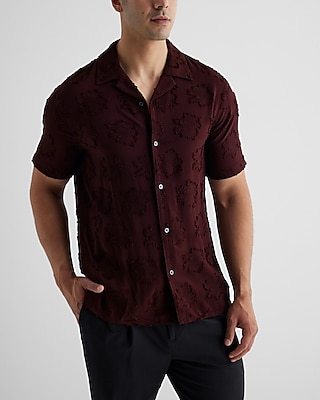 Textured Floral Rayon Short Sleeve Shirt Men's Tall
