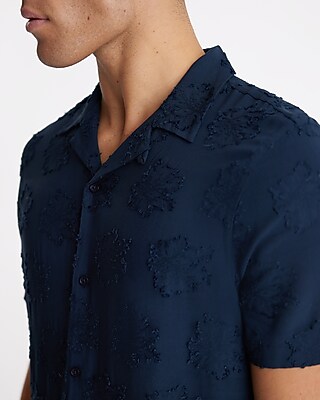 Textured Floral Rayon Short Sleeve Shirt - image 2
