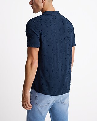 Textured Floral Rayon Short Sleeve Shirt - image 3