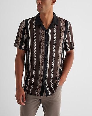 Patterned Stripe Rayon Short Sleeve Shirt