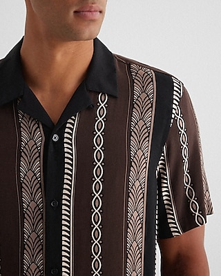 Patterned Stripe Rayon Short Sleeve Shirt