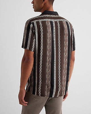 Patterned Stripe Rayon Short Sleeve Shirt