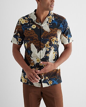 Louis Vuitton Blue Crane Print Cotton Button Front Hawaiian Shirt S