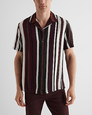 Striped Rayon Short Sleeve Shirt | Express
