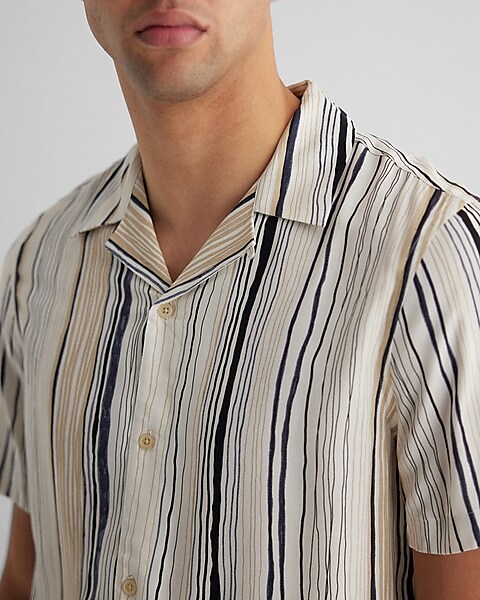 Painted Stripe Rayon Short Sleeve Shirt | Express