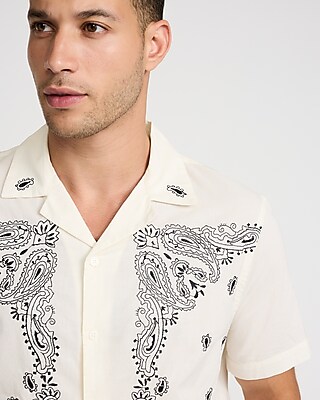 Embroidered Bandana Print Cotton Short Sleeve Shirt