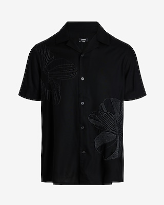 Floral Embroidered Rayon Short Sleeve Shirt